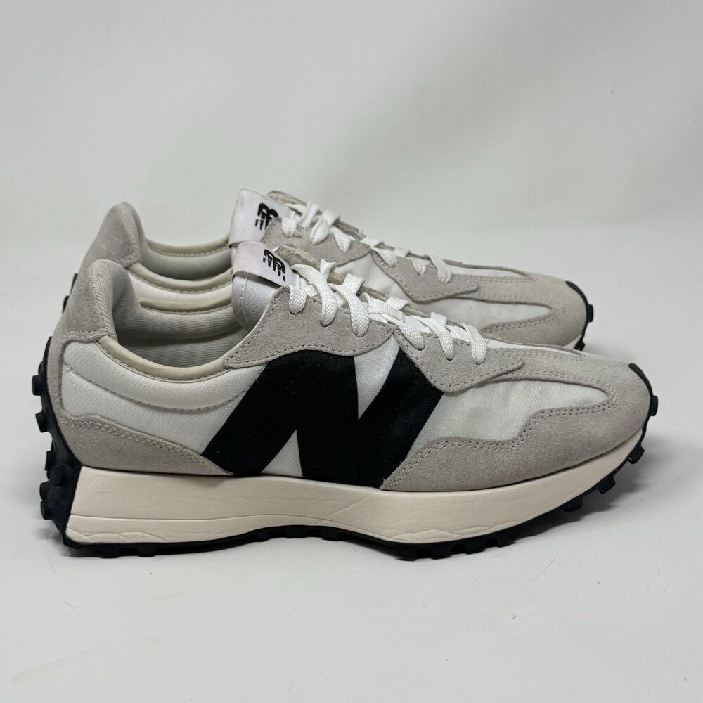 New Balance 327 Shoes Womens 9.5 Wide White Black Nylon Suede Running Sneakers